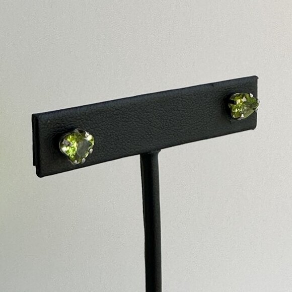 Peridot Heart Stud Earrings, Sterling Silver - Picture 2 of 7